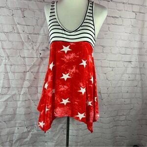 NWT boutique fireworks Red White Star navy stripes Patterned Womens tank Top